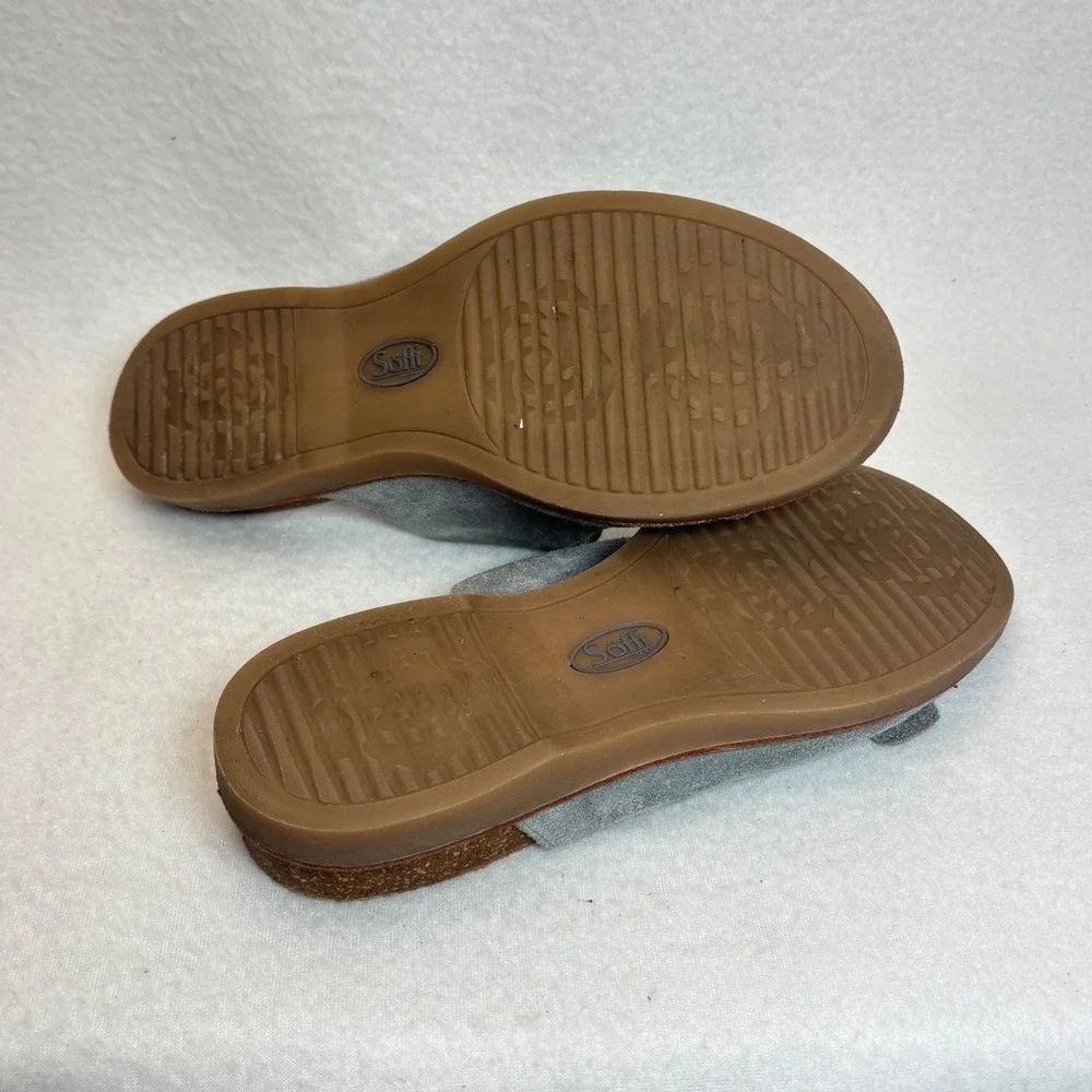 Sofft Mirabelle Sandals Women 8M Blue Gray Suede Double Buckle Slide Comfort‎